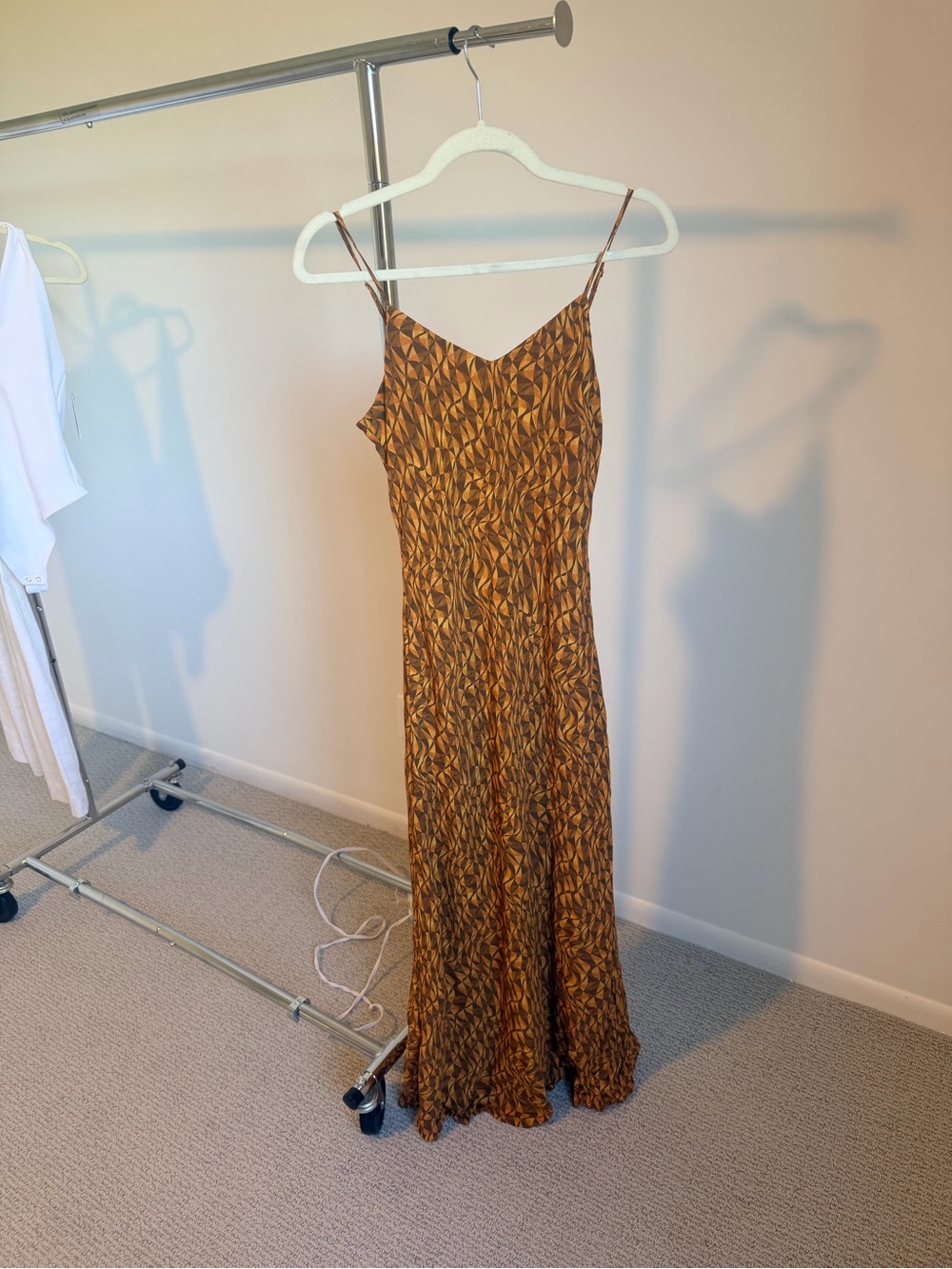 NWOT Favorite Daughter Brown & Mustard Leaf-Print Maxi Slip Dress